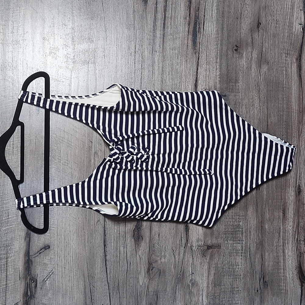 Aerie Striped Ribbed Lace Up Swimsuit Navy and White - Picture 4 of 10